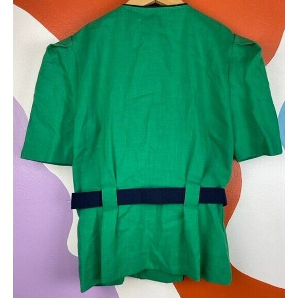 Vintage Leslie Fay Blazer Womens Size 8 Short Sleeve Green Belt Jacket Suit USA - Picture 2 of 7